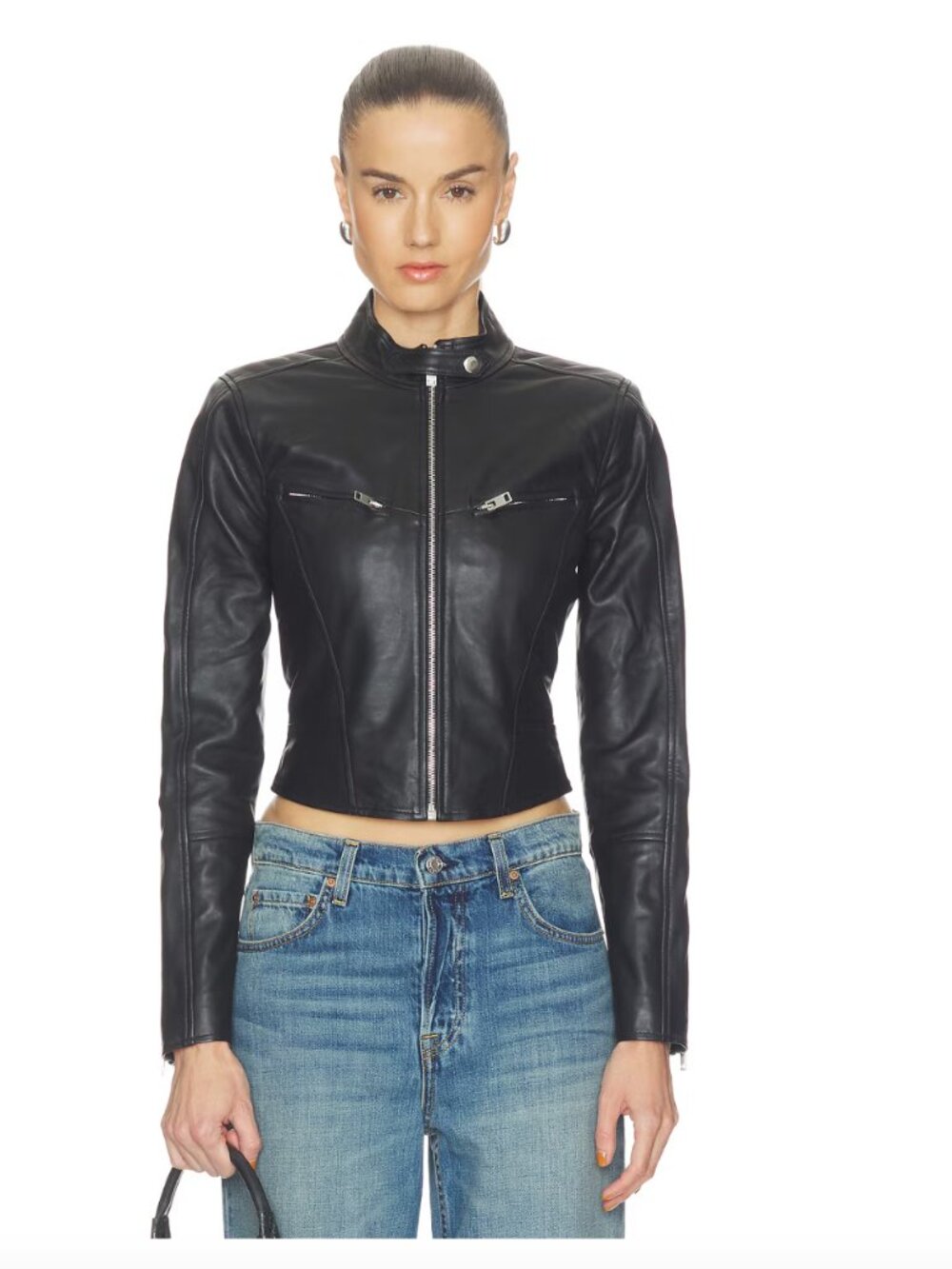 NWT GRLFRND Black Danica Leather Racer Jacket